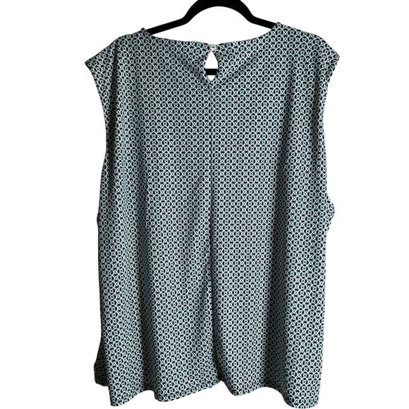 24SEVEN Comfort Apparel Top NWT Geometric Pattern Navy Green Size 3X - Picture 2 of 5